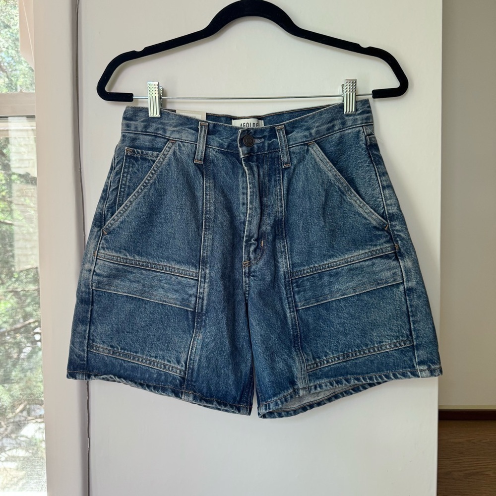 NWT AGOLDE Cooper Long Jean Shorts Blue Ambition 26 - Picture 6 of 11